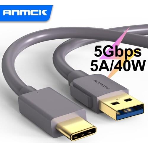 Anmck USB 3.0 5Gbps 5A High Speed USB Type C Cable for Huawei Supercharge 40W Fast Charging USB-C Charger Cable for Phone Cord