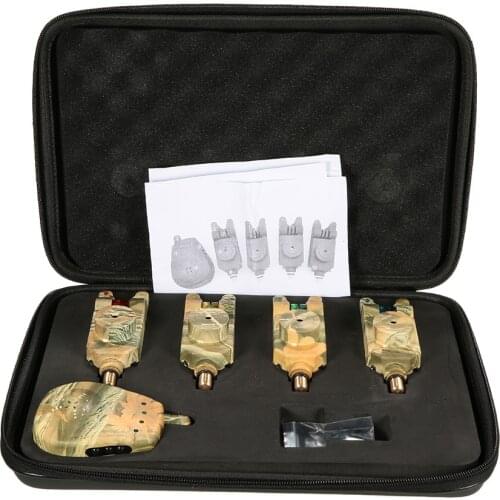 Lixada Wireless LED Fishing Alarm Alert Set with Case 4 Fishing Bite Alarms + 1 Receiver