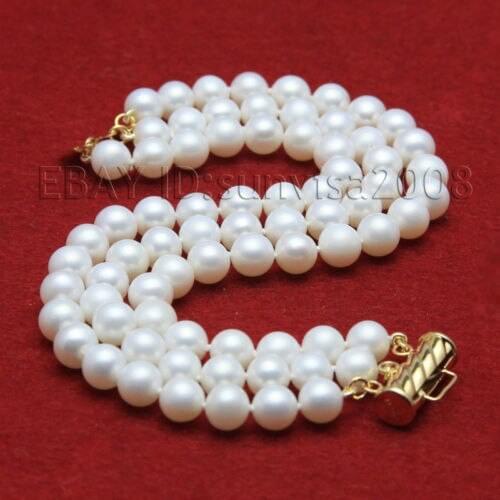 Nobility Woman 2 rows 3 rows 9-10mm white freshwater pearls bracelets 7.5-7.8" hook jewelryCZ Luxury Ms. girl