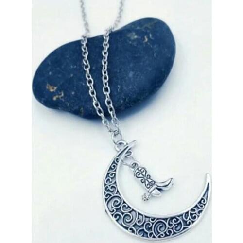 Western cowboy Chain Necklace Moon Pendant Necklace Jewelry DIY Cowboy boots cowboy hat 60cm Long Necklace Women Men Gift