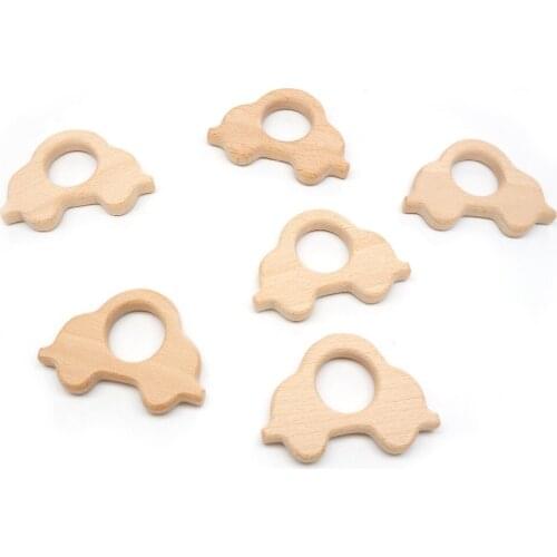 Chenkai 10pcs Car Wooden Teether Nature Baby Rattle Teething Grasping Toy DIY Organic Eco-friendly Wood Teething Accessories