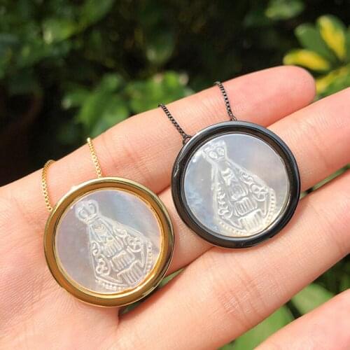 Virgin Mary Sea Shell Necklace Gold Color Copper Statement Necklace Women Fashion necklace charm pendant Catholic Jewelry