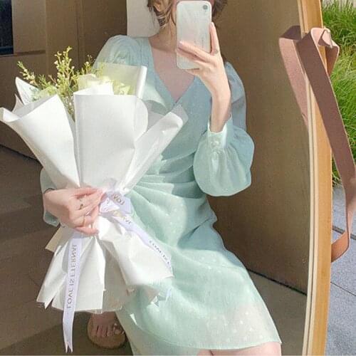 Elegant Sexy Dress Female Chiffon V-neck One Piece Korean Long Sleeve Irregular Evening Party Mini Dresses Women 2021 New Summer