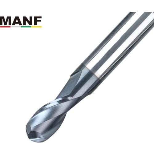 MANF Milling Cutter 2 Flute HRC65 4mm 6mm 8mm Tungsten Steel Long U-shaped Groove Sprial Ball Nose End Milll Alloy End Millls