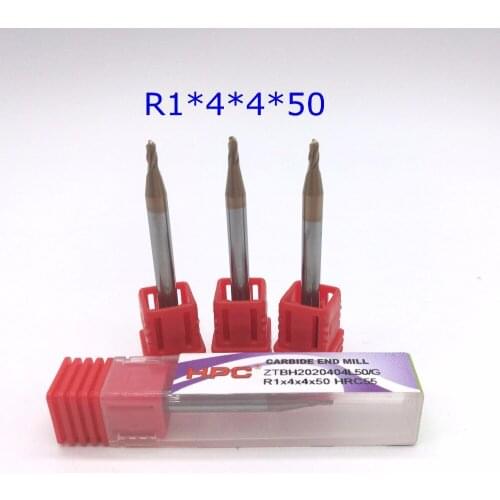 Hotsail 5pcs assortment size R1*4*50 ball nose HRC55 tungsten solid carbide end mills cutter CNC machine tool
