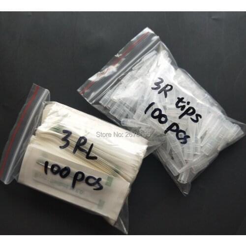 100Pcs 3RL Needles and 100Pcs Traditional Machine Needle Caps For Permanent Makeup Eyebrow Eyeliner Lips Tattoo
