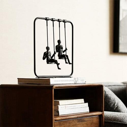 Modern Black Metal Double Swing Character Sculpture Creative Home Living Room Entrance Desktop Decor Interior Soft Accessories