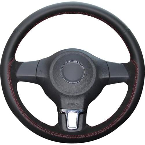 DIY Custom Hand Stitching Black Suede Black Leather Car Steering Wheel Cover for Volkswagen Golf 6 Mk6 2010-2013 VW Polo MK5