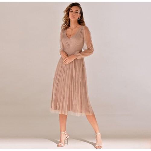 Jiayigong Long Sleeves V Neck Mother of The Bride Dress Ruched Pleats Short Wedding Party Dresses Mother Gowns of Groom