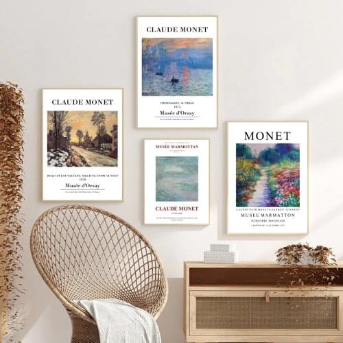 Claude Monet Impression Art Paintings Exhibition Posters Sunset Canvas Prints Gallery Wall Pictures for Living Room Home Decor