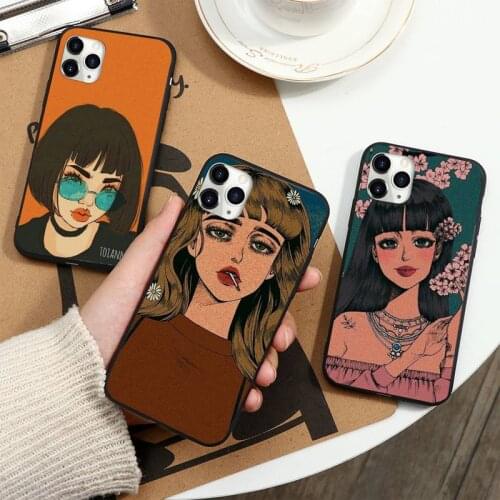 Kawaii Japanese Anime illustration Girl Phone Cases for iPhone 11 12 pro XS MAX 8 7 6 6S Plus X 5S SE 2020 XR