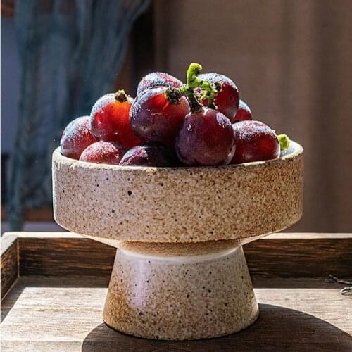 Japanese Art Stoneware High-footed Fruit Plate Retro Snack Plate Modern Household Ceramic Snack Tray Afternoon Tea Food Setting