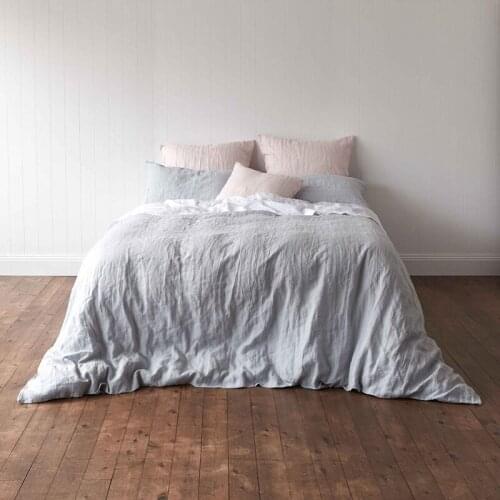 Set of 4 Pre stone washed 100% Natural Linen Medium grey bedding set 1 duvet cover + 2 pillowcases + 1fitted sheet