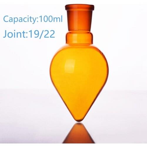 Brown pear-shaped flask,Capacity 100ml,Joint 19/22,Brown heart-shaped flasks,Brown coarse heart-shaped grinding bottles