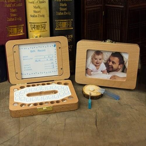 Deciduous Tooth Box Wooden Baby Teeth Storage Case with Photo Slot Kids Keepsake Organizer for Hair Baby Shower Gift can CSV