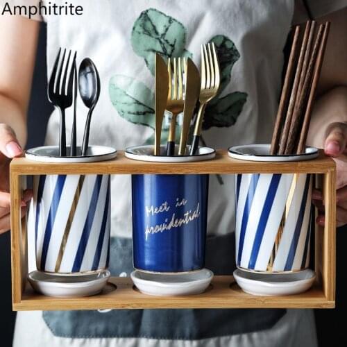 Kitchen Drain Pan Ceramic Stick Holder House Stick Rack Fork Scoop Storage Rack Nordic Minimalist Kitchen Supplies Container