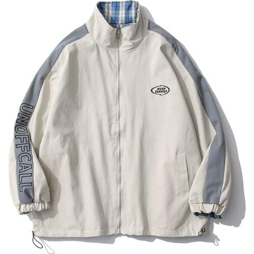 9515 Autumn Reversible Wear Jacket Fashion Plaid Harajuku High Street Men Ins Trendy Casual Loose Lapel Couple Personality Coats