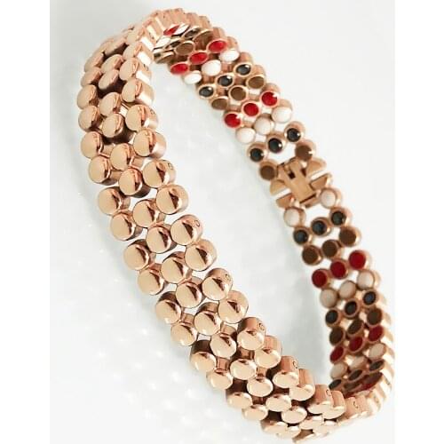Rose Gold Stainless Steel Beads Shape Mens On Hand Bracelets Gold Plated 4 In 1 Therapy Magnetic Bracelet For Women Man Jewelry