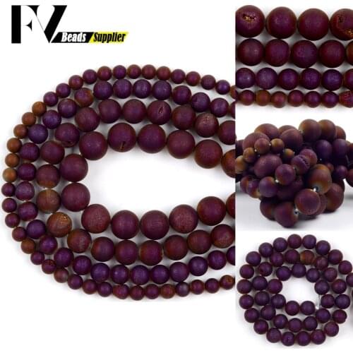 Metallic Natural Purple Druzy Agates Beads For Jewelry Making 6/8/10/12mm Round Loose Spacer Beads Diy Bracelet Accessories 15