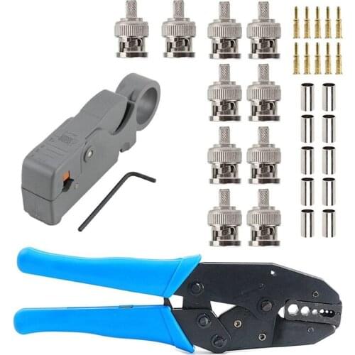 New 1Set Coax Rf/Bnc Crimp Tools for Rg58 / Rg59 / Rg6 with 10Pcs Bnc Plug Crimp Connector Set