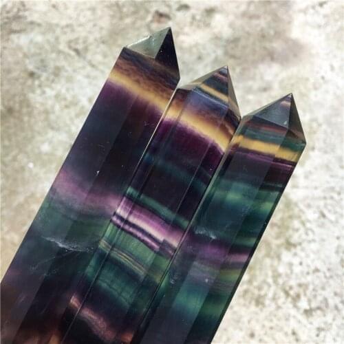 Natural Fluorite Crystal Striped Fluorite Quartz Crystal Wand Healing Hexagonal Point Treatment Stones