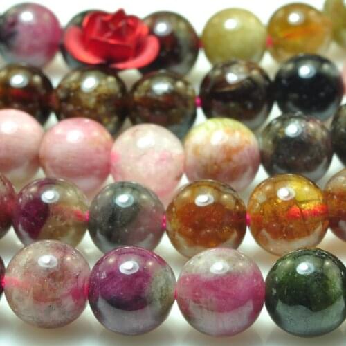 Natural Rainbow Tourmaline Smooth Round Loose Beads Wholesale Gemstone Semi Precious Stones Bracelet Necklace Diy Jewelry Making