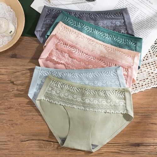 New Cotton Panties Woman Sexy Lace Briefs Fashion Solid Color knickers Girls Soft Seamless Underpants Underwear Dropshipping