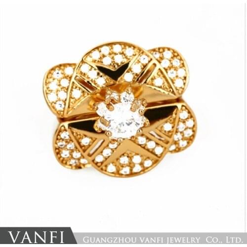 New Style Engagement Gold Color Shiny AAA Zircon Gift Flower Bridal Party Holiday Big Ring