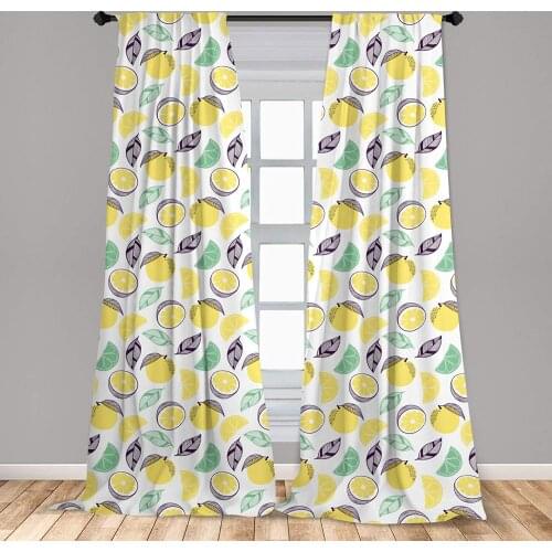Fruit Window Curtains Sliced Halved Oranges Lemons Citrus and Leaves Curtain with Rod Pocket