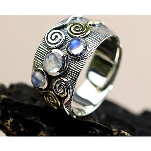 Wholesale s925 Thai silver pure hand-made lady moonlight stone ring new product