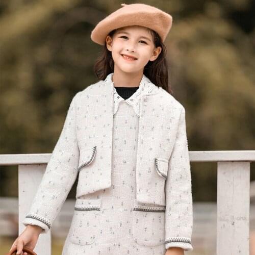 European Style Autumn Winter Woolen Tweed Jacket for Girls Fashion Short Coat Children Outwear Girls Jackets