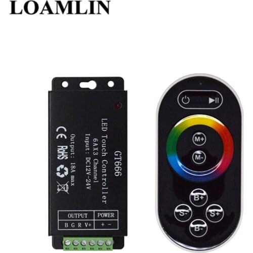 GT-666-8 RF Remote Control Touch LED Controller RGB Controller LED Dimmer DC12-24V 6Ax3Channel 18A For 5050 3528 RGB LED Strip