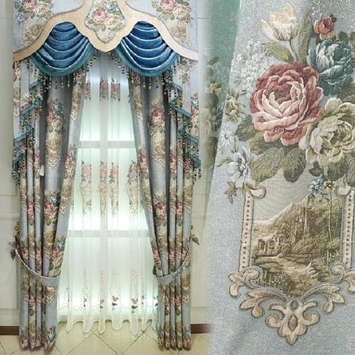 Luxurious European-style Jacquard Curtains for Living Room Bedroom Curtains Modern Minimalist Curtain Cotton Printed Curtains