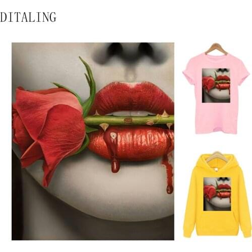 Sexy Lip Patch For Jackets Thermal Stickers On Clothes DIY T-Shirt Hoodie Washable Applique Custom A-Level Patch Ironing Sticker