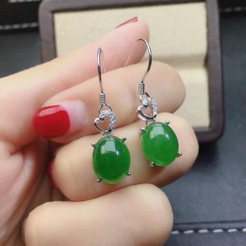 Fashion romantic heart Peach natural green jade gem drop earrings 925 silver Natural jasper earring woman party gift jewelry