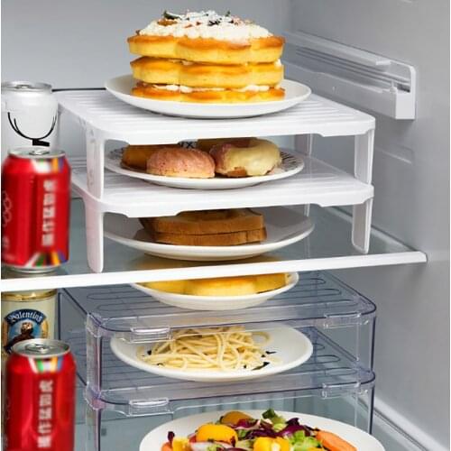2pcs Refrigerator Organizer Rack Stackable Layered Dishes Bowl Shelf Cabinet Kitchen fridge Food Seasoning Can Storage Holder