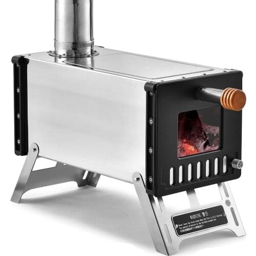 Outdoor Equipment Portable Camping Wood Burning Stove Camping Heating Cooking Stainless Steel Tent Wood Stove with Chimney Pipes