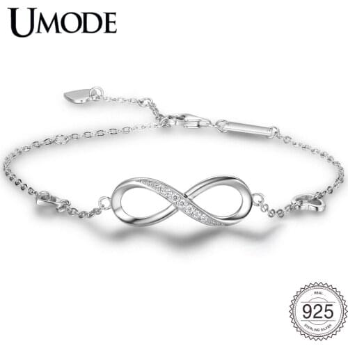UMODE 925 Sterling Silver Zircon Charm Bracelets for Women Paved CZ Crystal Infinite Jewelry Adjustable Link Chain Gifts ALB0141