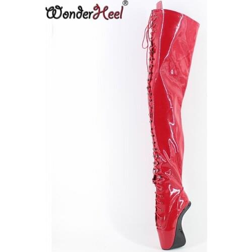 Wonderheel Extreme high heel appr.7" cured heel ballet thigh high Boots sexy fetish fashion show strange style crotch boots