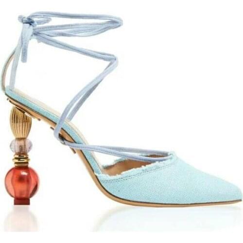 New fashion Crystal light shape pointed toe ankle straps sexy Roman womens lace up shoes real photos