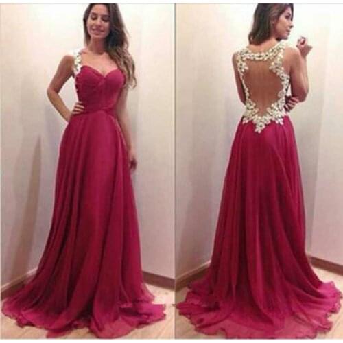 Burgundy Backless Chiffon Prom gown with White Lace Open Back New Arrival 2018 Attractive vestido de noiva bridesmaid dresses