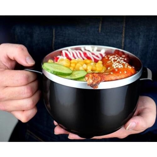 1Piece Large Stainless Steel Noodle Bowl with Handle Food Container Rice Bowl Soup Bowls Instant Noodle Bowl