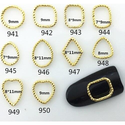 10Pcs/Lot Japan Hollow Round Heart Drop Tear Triangle Square Frame Metal Alloy Nail Art Decorations 3D Stickers for Manicure