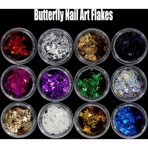12 jars/set 2styles Holographic Butterfly Loose glitters, Butterflies glitter 3mm UV resin,nail gel,acrylic nail, polish glitter