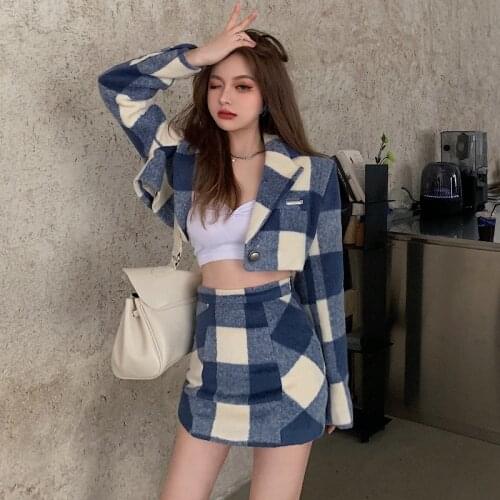 Woolen plaid small suit jacket women autumn and winter 2020 new loose Korean style temperament short woolen suit jacket
