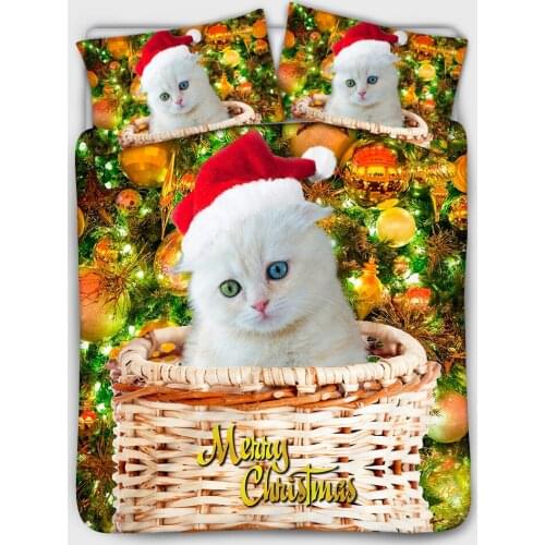 Christmas Cat Print 3Pcs/ Classic Christmas Decoration Bedroom Bed Duvet Cover And Pillowcase Bedspread Bedding Cover/Sheet