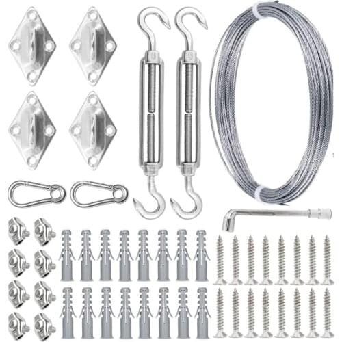 50Pcs 15M 5mm Stainless Steel Clothesline Wire Rope Kit Square Four-corner Buckle Turnbuckle Screws