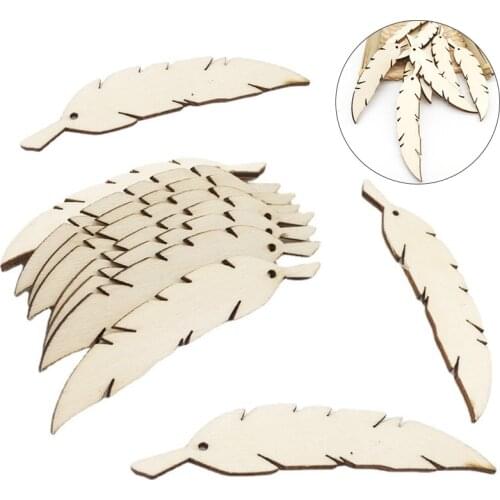 50Pcs/pack Wooden Feather Pendant DIY Craft Wedding Decor Colored Drawing Wood Feather Pendant Ornament Blank Drawing