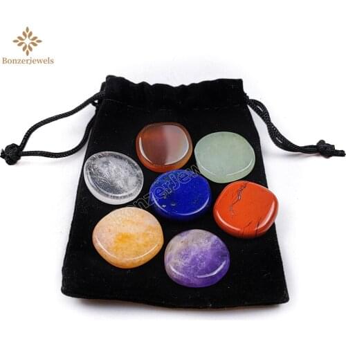 7 PCS Chakras Healing Stones Lapis Lazuli Without Engraved Symbols Round Palm Crystals Polished Stone Divination Beads 22-23MM