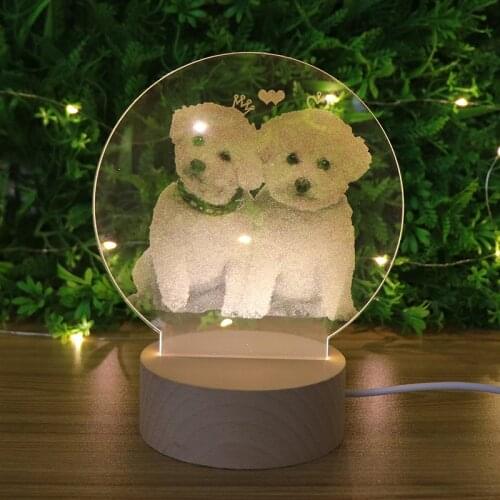 Acrylic Inner Carving Cute Dogs 3D LED Lamp for Home Bedroom Decor Xmas Gift for Boys Girls Usb Wooden Warm White Night Lights